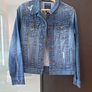 True Religion Indigo Denim Jacket with Scarlet Details size M